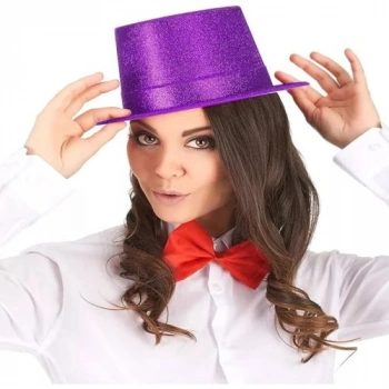 VipMarketim Koyu Mor Renk Violet Parıltılı Simli Fötr Silindir Parti Şapkası