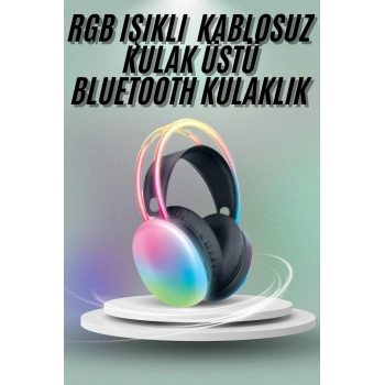 VipMarketim Kulak Üstü Kablosuz Bluetooth Kulaklık Unısex Renkli Işıklı Kulaklık