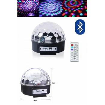VipMarketim Küre Disko Topu Müzik Çalar Renkli Lazer Işıklı Bluetooth Disko Parti Işığı Kumandalı