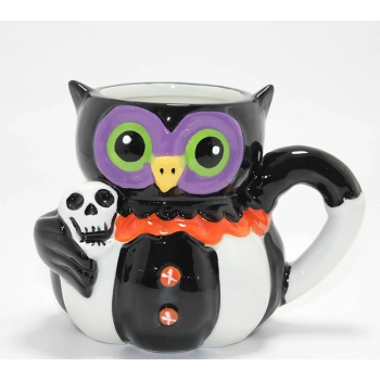 VipMarketim Kurukafa Tutan Baykuş Figürlü Seramik Kupa Bardak