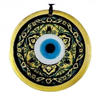 VipMarketim Lale desenli Altın Rengi Nazar Boncuklu Füzyon Cam Duvar Dekoru