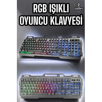 VipMarketim Led Işıklı Oyuncu Klavye Usb Girişli RGB Işıklı Q Klavye Mouse Hediyeli