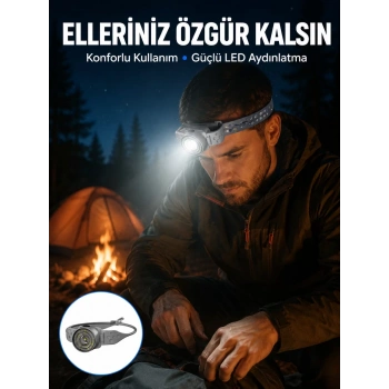 VipMarketim LED Kafa Feneri Ayarlanabilir Baş Bantlı Güçlü Aydınlatma Lambası