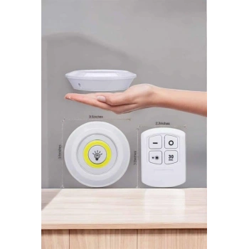 VipMarketim Led Lamba 3lü Uzaktan Kumandalı Yapışkanlı Beyaz Işık
