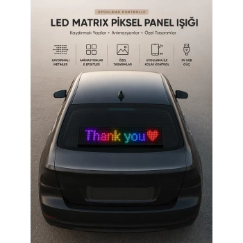 VipMarketim LED Matrix Piksel Panel Işığı USB Uygulama Kontrollü Kaydırmalı Yazı Ekranı