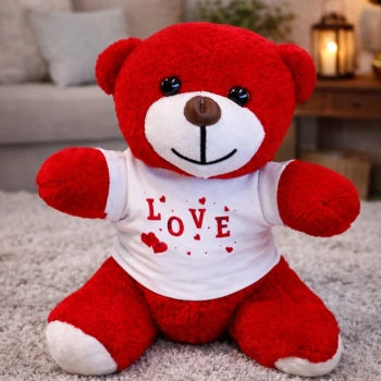 VipMarketim Love Tişörtlü Kırmızı Peluş Ayıcık