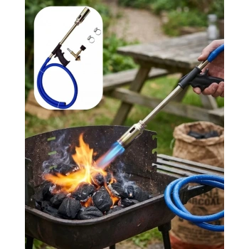 VipMarketim LPG Pürmüz Alev Tabancası Hortumlu Ayarlanabilir Gazlı Alev Yakıcı Kamp ve Mangal Başlatıcı