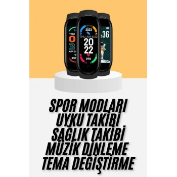 VipMarketim M6 Akıllı Bileklik Siyah Adımsayar Spor Takibi Android ve İOS Uyumlu