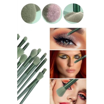 VipMarketim Makyaj Fırça Seti Yeşil 13 Parça Fondöten Fırçası Allık Fırçası Far Fırçası