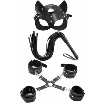 VipMarketim Maske Kırbaç Bileklik 5 Li Harness Deri Set