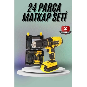 VipMarketim Matkap Seti 24 Parça Çift Bataryalı Darbeli Led Işıklı Vidalama