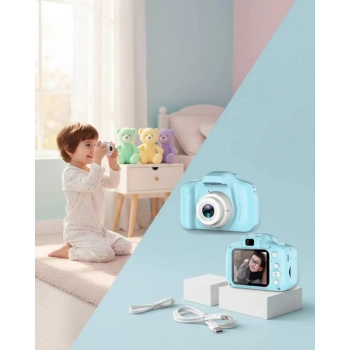 VipMarketim Mavi Mini Dijital Kamera HD Video ve Fotoğraf Çekimli USB Şarjlı Kompakt Kayıt Cihazı