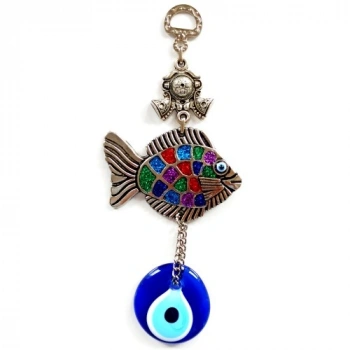 VipMarketim Mavi Nazar Boncuklu Balık Figürlü Mini Balık Duvar Süsü
