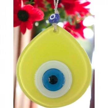 VipMarketim Mavi Nazar Boncuklu Sarı Renk Nazar Boncuklu Damla Desen El Yapımı Duvar Süsü