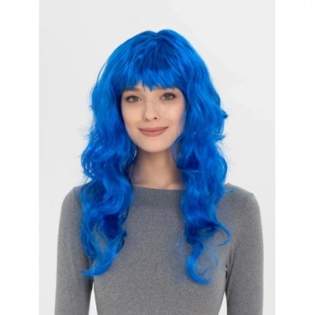VipMarketim Mavi Renk Uzun Dalgalı Parti Peruğu