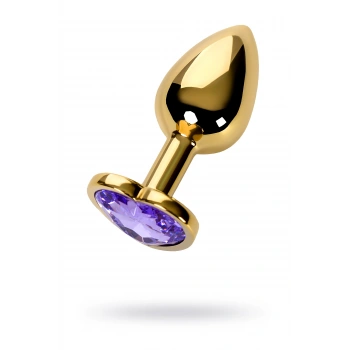 VipMarketim Metal Anal Plug, Metal, altın, mor kristalli, 7 cm, Ø 2,7 cm, 50 g