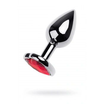 VipMarketim Metal Anal Plug, Metal, Gümüş, Kırmızı Kristalli, 7 Cm, Ø 2,7 Cm, 50 G