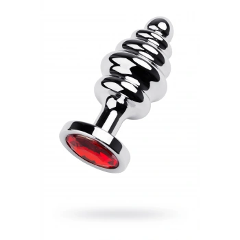 VipMarketim Metal Anal Plug, Metal, Gümüş, Kırmızı Kristalli, 8 Cm, Ø 3,5 Cm, 95 G