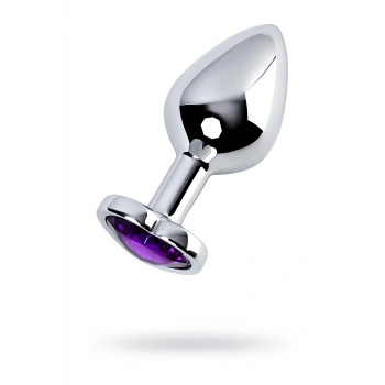 VipMarketim Metal Anal Plug, Metal, Gümüş, Mor Kristalli, 8 Cm, Ø 3,4 Cm, 85 G