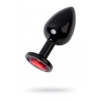 VipMarketim Metal   Anal Plug, Metal, siyah, kırmızı kristalli, 8,2 cm, Ø3,4 cm, 85 g