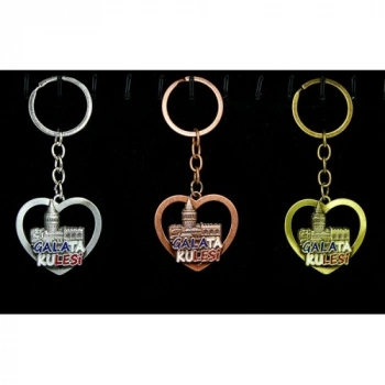 VipMarketim Metal Galata Kulesi Anahtarlık Kalp Tasarımlı