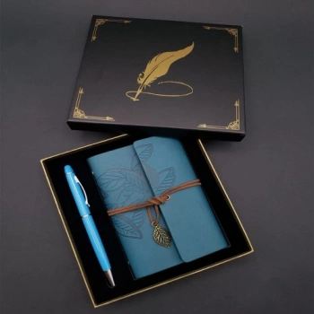 VipMarketim Metal Kalem ve Mavi Deri Defter