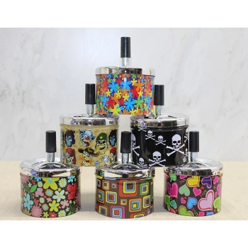 VipMarketim Metal Renkli Basmalı Küllük Yuvarlak