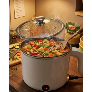 VipMarketim Mini Elektrikli Yemek Pişirici 1 Litre Buharlı Pişirme Tepsili Mutfak Tenceresi