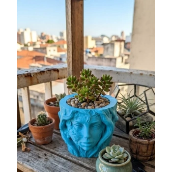 VipMarketim Minimalist Kadın Yüzü Heykel Tasarımlı 3D Dekoratif Saksı Vazo