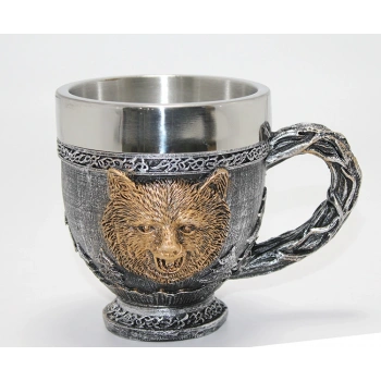 VipMarketim Mitolojik Ayı Figürlü 3D Kabartmalı Paslanmaz Çelik Kupa Bardak