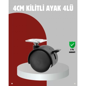 VipMarketim Mobilya İçin Kilitli 4 cm Tekerlek Ayak Seti