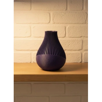 VipMarketim Mor Çizgili Dekoratif Vazo 11 cm Modern Tasarım Aksesuar