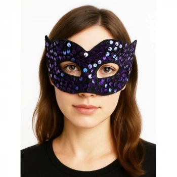 VipMarketim Mor Renk Arkadan Lastikli Pul Payet İşlemeli Balo After Parti Maskesi