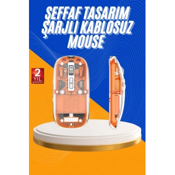 VipMarketim Mouse Fare Kablosuz Mouse Fare Şarjlı Bluetooth Sessiz 5 Tuşlu Şeffaf