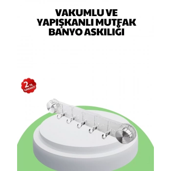 VipMarketim Mutfak ve Banyo Askılığı Vakumlu Yapışkanlı 5 Askı Bölmeli