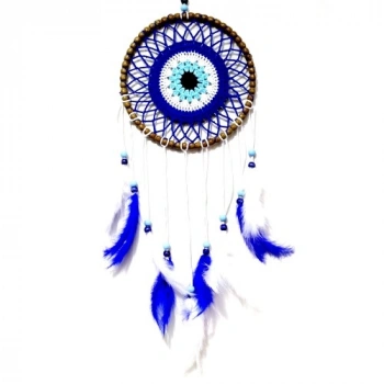 VipMarketim Nazar Boncuğu Desenli Kuş Tüylü El Yapımı Düş Kapanı Duvar Süsü