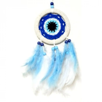 VipMarketim Nazar Boncuğu Motifli Bebe Mavisi Ve Beyaz Kuş Tüylü Düş Kapanı Duvar Süsü