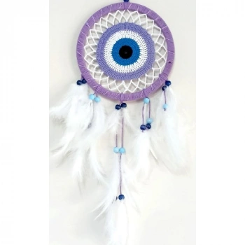 VipMarketim Nazar Boncuğu Motifli Lila Rengi Dream Catcher Düş Kapanı Duvar Süsü