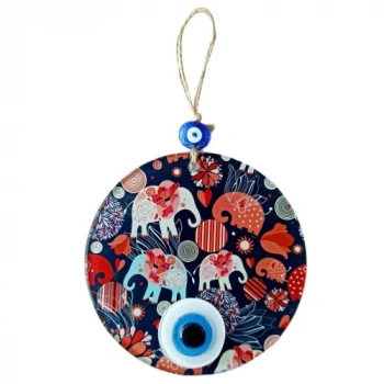 VipMarketim Nazar Boncuklu Fil Desenli Duvar Süsü Füzyon Cam Filli Duvar Dekoru