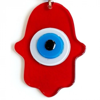 VipMarketim Nazar Boncuklu Kırmızı Renk Fatma Ana Bereket Eli Cam Duvar Süsü