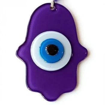 VipMarketim Nazar Boncuklu Şeffaf Mor Fatma Ana Bereket Eli Cam Duvar Süsü