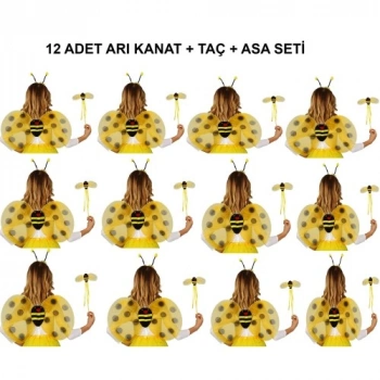 VipMarketim Okul Gösterileri için 12li Arı Kanadı Seti - Etkinlik Kanatları