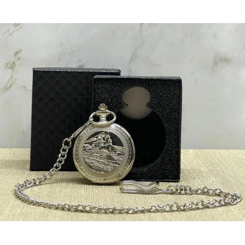 VipMarketim Özel Kutulu Tren Temalı Gümüş Köstekli Saat