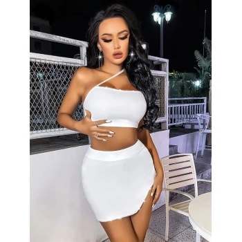 VipMarketim Özel Tasarım Beyaz Etekli Fantezi Mini Club Elbisesi