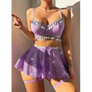 VipMarketim Özel Tasarım Mor Pul Detaylı Fantezi Kostüm