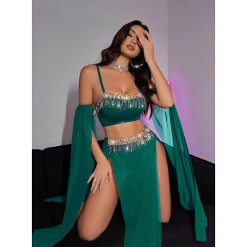 VipMarketim Özel Tasarım Yeşil Dansöz Kostümü