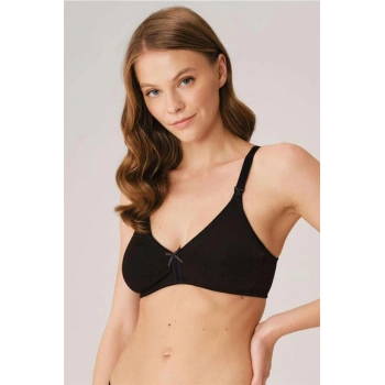 VipMarketim Pamuklu Balensiz Lohusa Önden Açılan Siyah Emzirme Sütyeni
