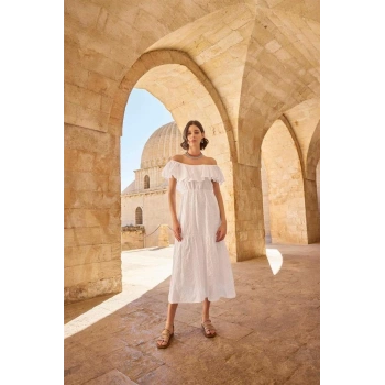 VipMarketim Pamuklu Kayık Yakalı Elbise