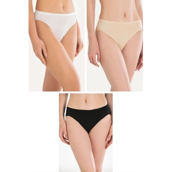 VipMarketim Pamuklu Siyah Beyaz Ten Rengi 3Lü Külot