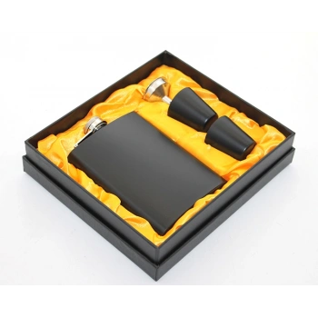 VipMarketim Paslanmaz Çelik 2 Shot Bardaklı Matara Seti Siyah Renk